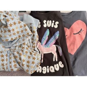 Tea Collection Bundle Size 6 Blue Gray Black Star Heart Unicorn Hoodie Tee 3pc